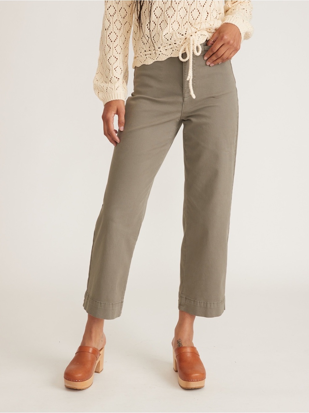Marine Layer Bridget Crop Pant Olive Green Wide Leg Cotton Twill Size 2